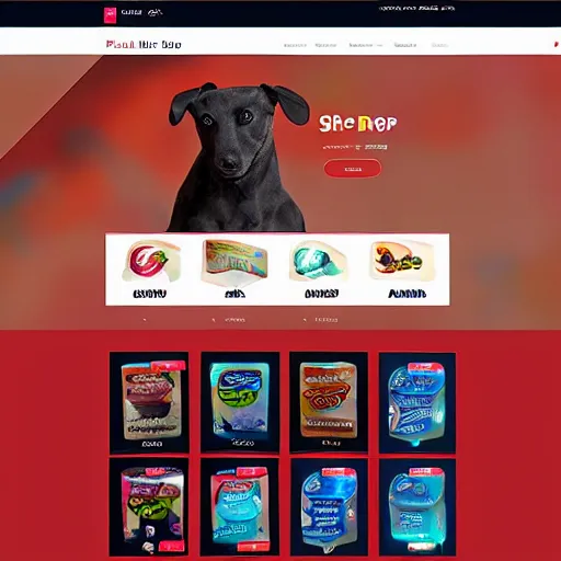 Prompt: petshop ecommerce website sketch, menu bar on top and on the left side, mate colours