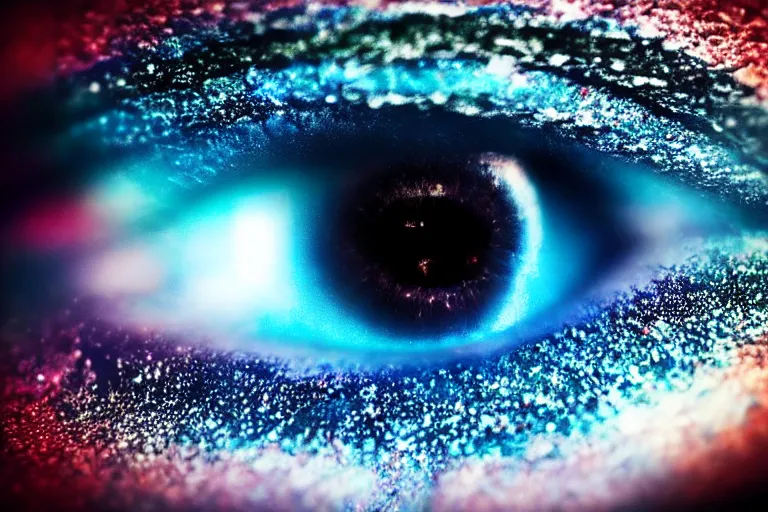 Image similar to a galaxy is inside of an eye, beautiful eye, eye, eye of a woman, realistic, ultra realistic, macro photo, beautiful, digital art, conceptual art, trending on artstation