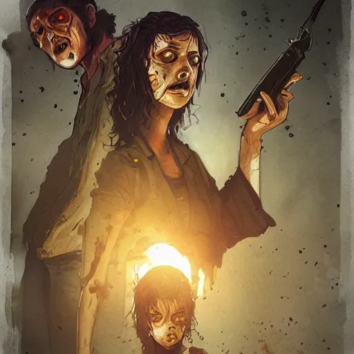 Image similar to clementine from the waking dead the last season been eaten by a couple of zombie by greg rutkowski