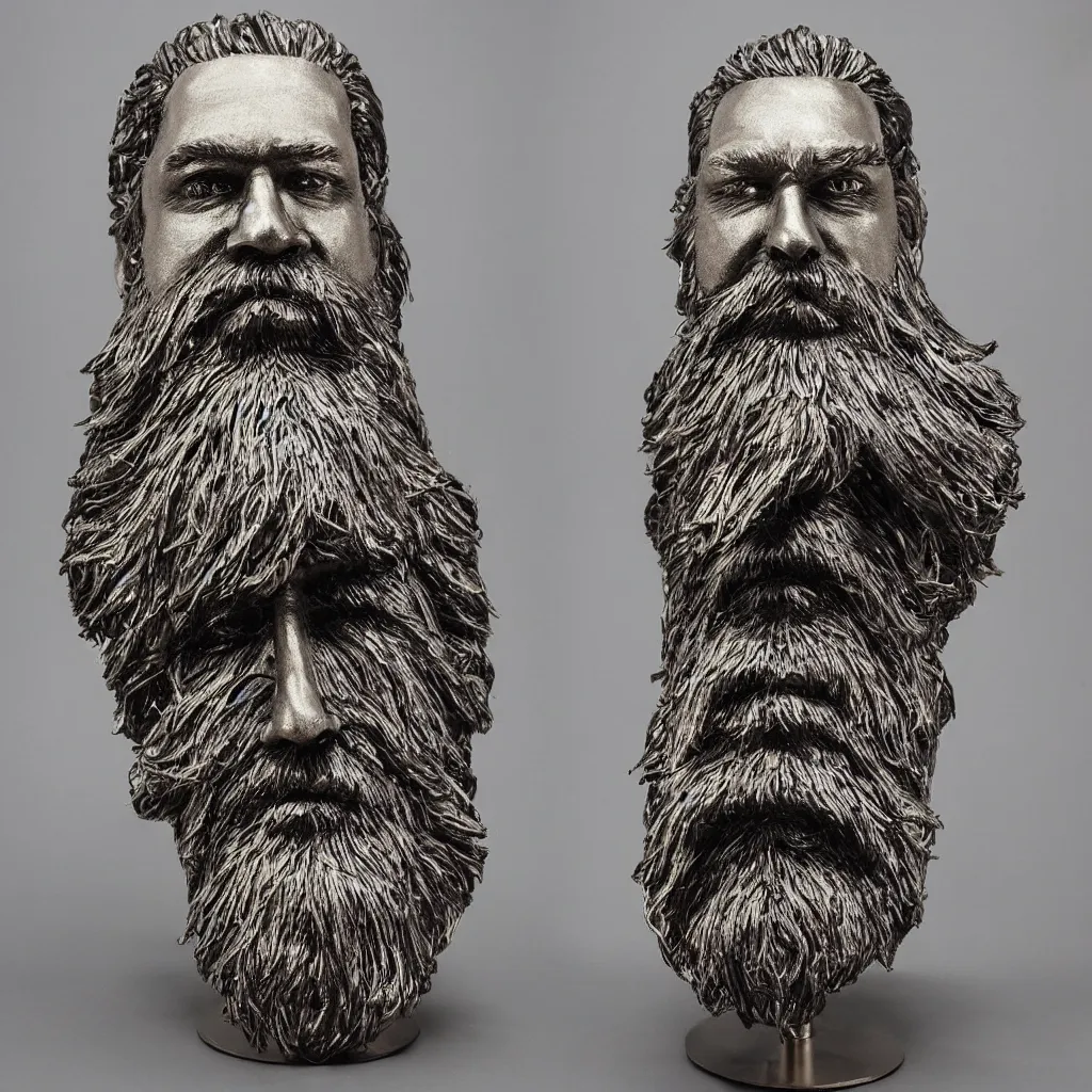 Prompt: matt wilson metal sculpture of a bearded man