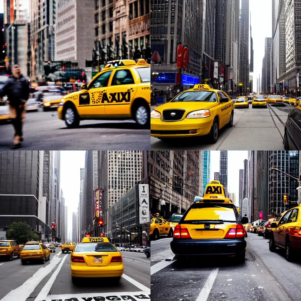 Prompt: a taxi driving down a crowded road in Chicago