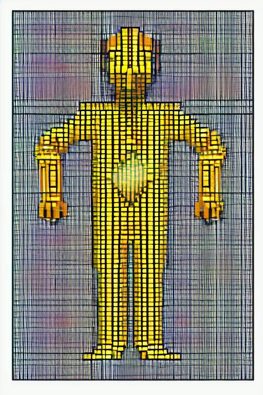 Prompt: c 3 po, pixel art, symmetrical