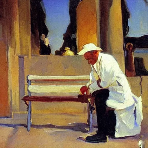 Image similar to sorolla's painting of the chemist at a bench