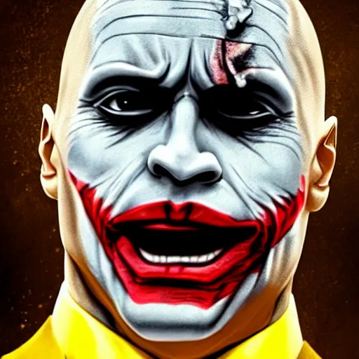 Prompt: Dwayne Johnson as the joker from Batman The dark Knight, cinematic, headshot