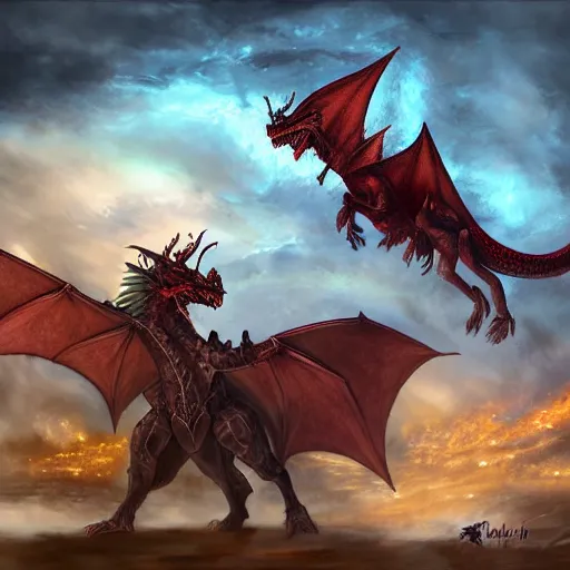 Image similar to a dragon being riden by a royal knight, digital art, fantasy art