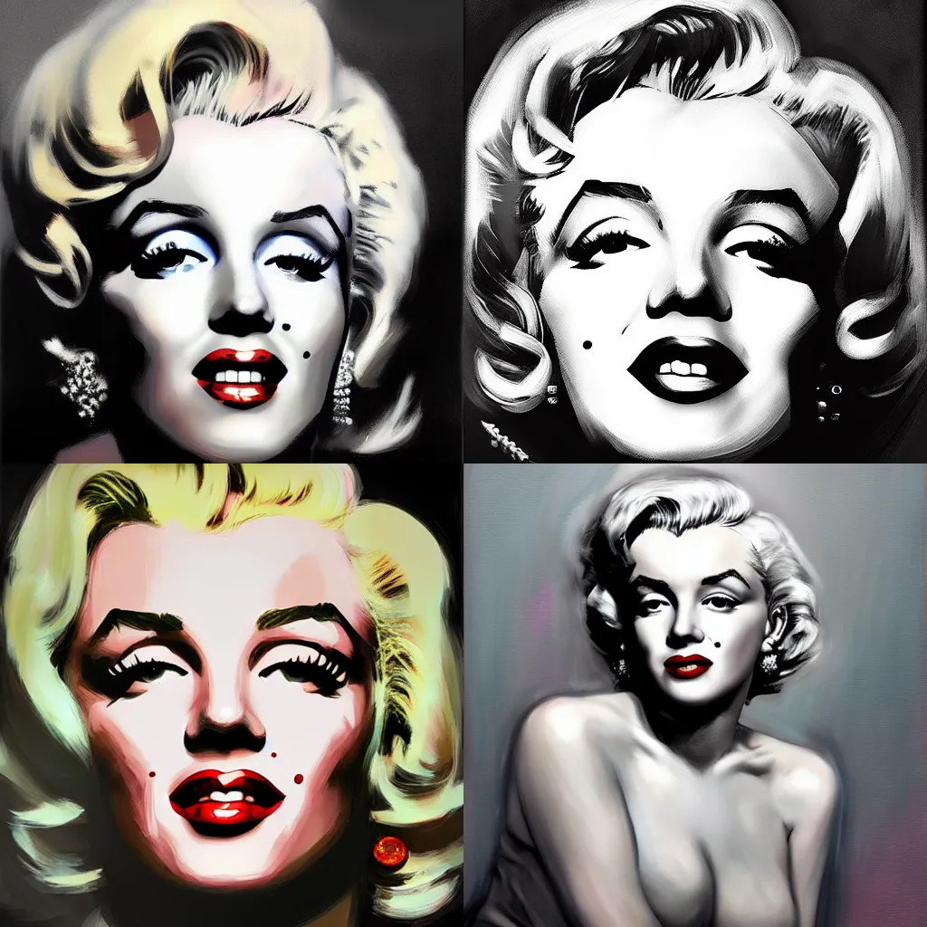 Prompt: A hyperdetailed digital oil portrait painting of Marilyn Monroe in the style of Guy Denning and Ruan Jia. Trending on ArtStation and DeviantArt. Digital art.