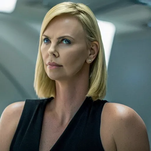 Image similar to movie film still of Charlize Theron as Sue Storm in a new Fantastic Four movie, cinematic