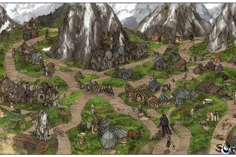 Image similar to tonemapped the fellowship of the ring!! by studio ghibli, highly detailed,