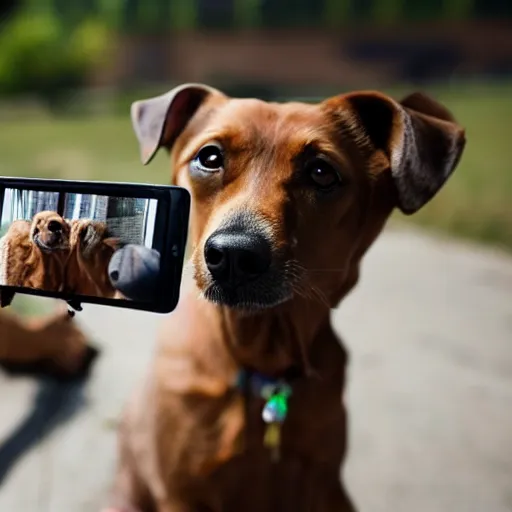 Image similar to photo a dog taking a selfie with suspicious look, award - winning photograph, national geographic, perfect lighting