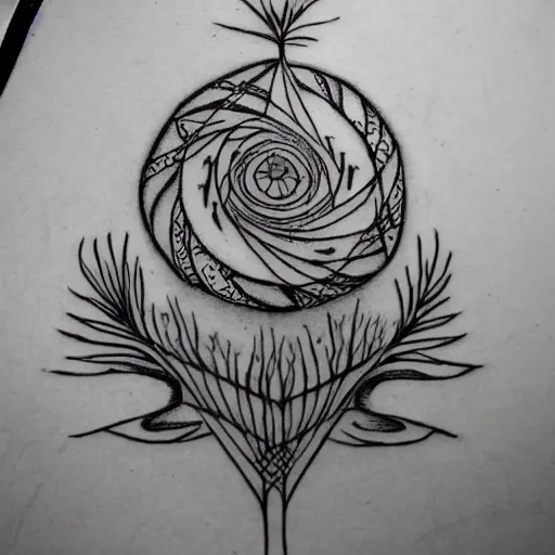 Prompt: beautiful Voynich manuscript outline tattoo design, black ink on white paper