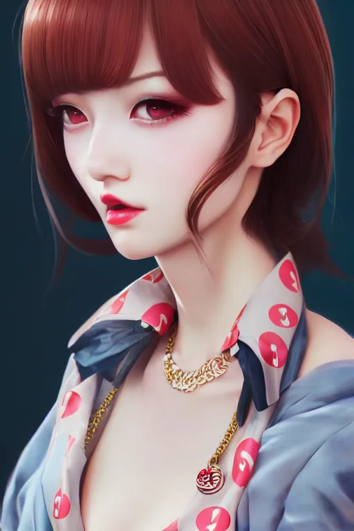 Image similar to a pin up and beautiful fashion charming dreamlke japan girl with lv jewelry, character art, art by wlop and and ilya kuvshinov, hyperdetailed, 8 k realistic, symmetrical, frostbite 3 engine, cryengine, dof, trending on artstation, digital art