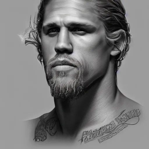 Prompt: Portrait of Jax Teller, intricate upper body, highly detailed, digital painting, artstation, concept art, smooth, sharp focus, illustration, art by Hajime Sorayama