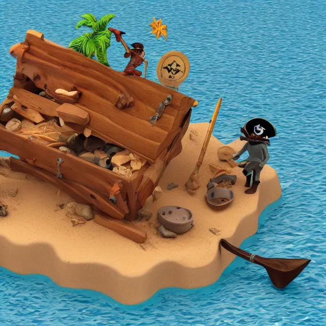 Image similar to pirates dig up chest, on island, detailed, 4 k