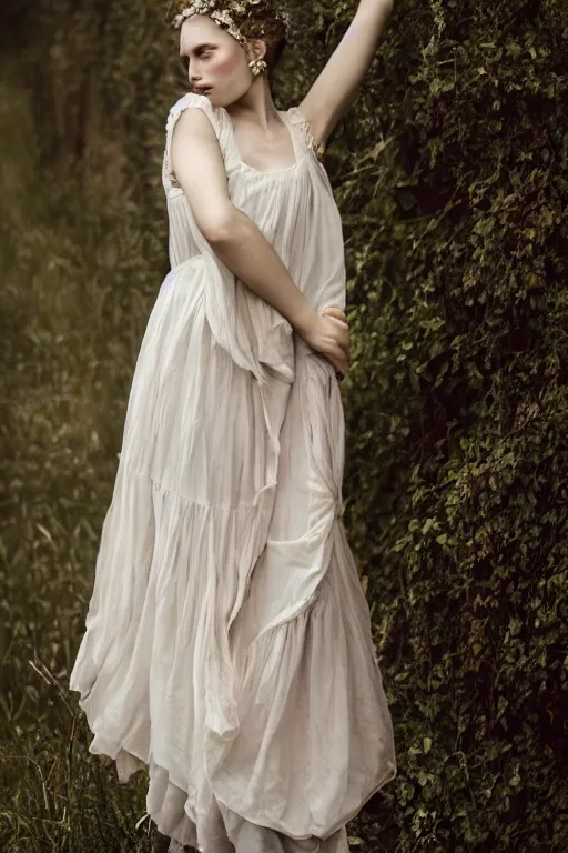 Image similar to a beautiful portrait photography of a female in beautiful dress by monia merlo, full body, fashion, romanticism, flowers, modern. model.
