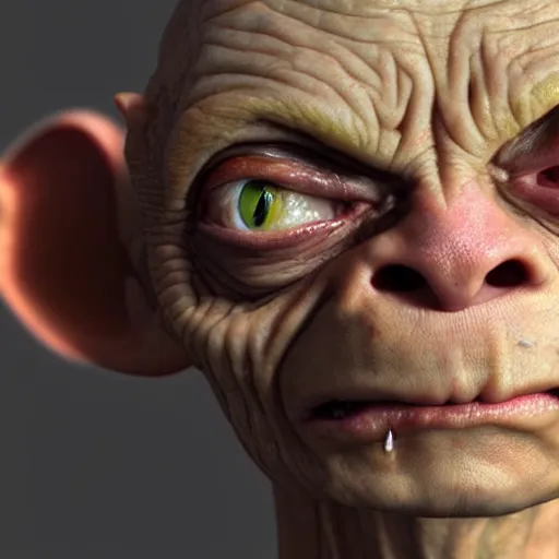 Image similar to gollum mugshot, 8 k, hyperrealism