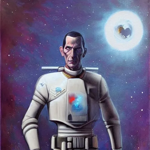 Prompt: grand admiral thrawn chiss, horror, ethereal, fantasy, space opera, painting by magalie villeneuve