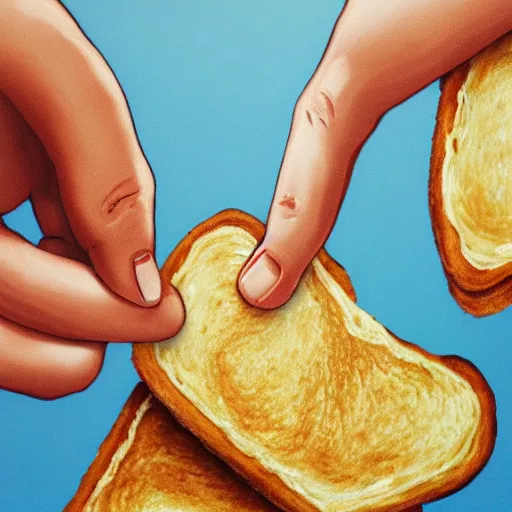 Prompt: two pieces of toast shaking hands, photorealistic,