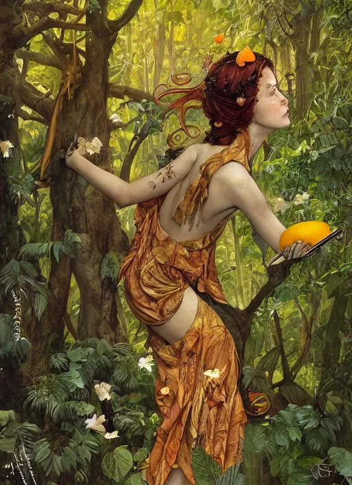 Prompt: lush mango forest fairy foliage painting carved in amber by chiara bautista and norman rockwell and greg rutkowski weta studio