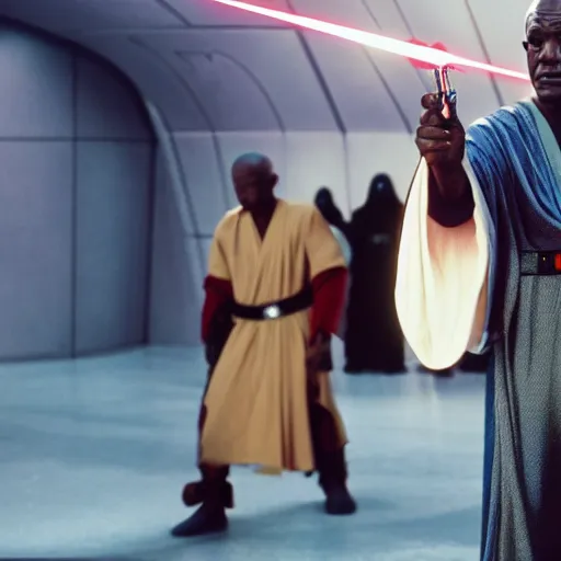 Image similar to gucci mane as mace windu in star wars episode 3, 8k resolution, full HD, cinematic lighting, award winning, anatomically correct