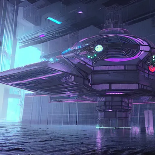 Image similar to Hyperrealistic futuristic lovecraftian, eldritch, cyberpunk space station