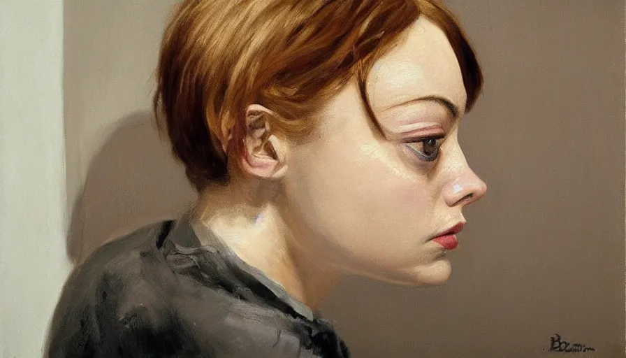 Image similar to painting by borremans, emma stone, detailed, stunning