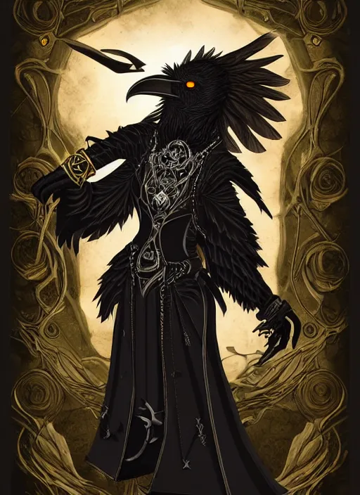 Image similar to raven warlock, wind magic, exquisite details, black beard, white background, by studio muti