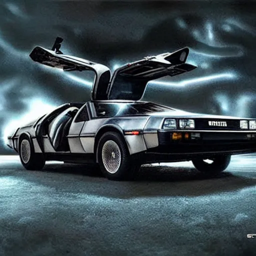 Prompt: DeLorean car in Cronenberg style, dark surrealism