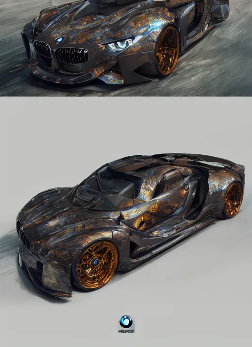 Image similar to bmw, hyper detailed, digital art, trending in artstation, cinematic lighting, studio quality, smooth render, unreal engine 5 rendered, octane rendered, art style by klimt and nixeu and ian sprigger and wlop and krenz cushart.