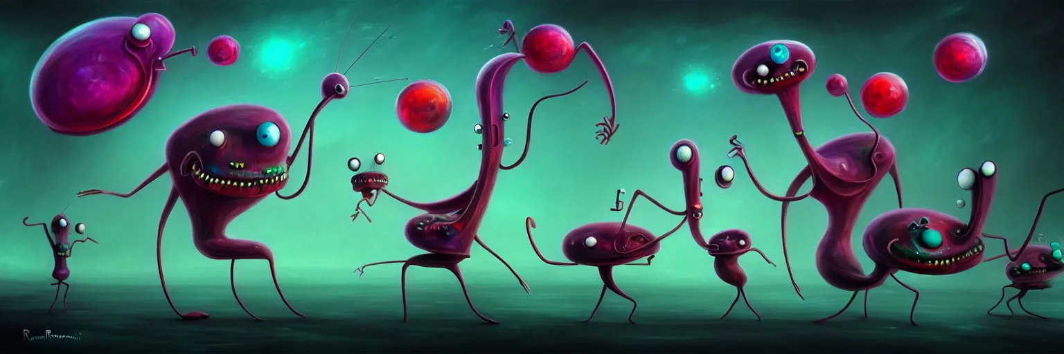 Prompt: whimsical surreal plankton creature characters, surreal dark uncanny painting by ronny khalil