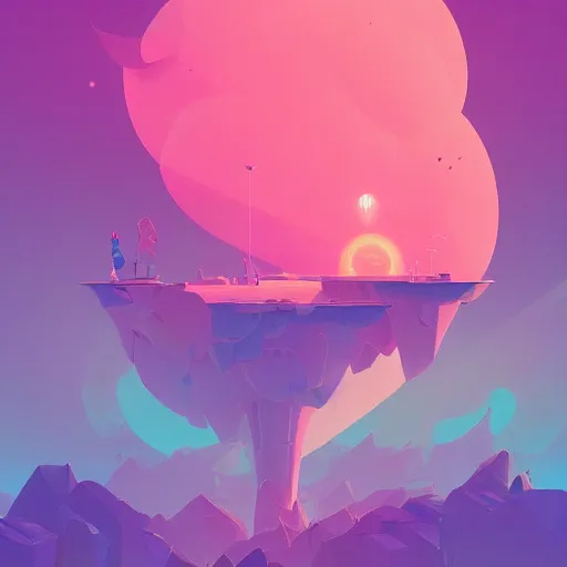 Prompt: beautiful digital rose in stunning pink sea, VERY LIGHT purple and blue scheme, isometric, by Anton Fadeev and Simon Stalenhag, trending on artstation, low contrast
