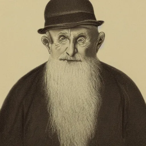 Image similar to a lithograph of a extremely old man