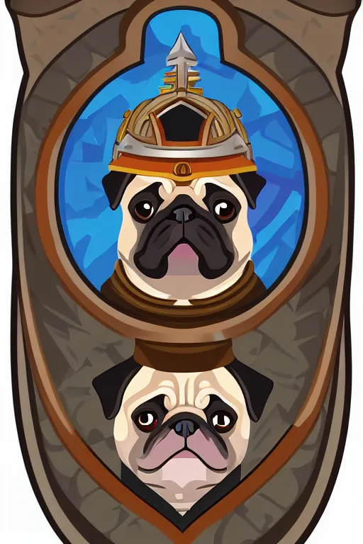 Prompt: Portrait of a pug in a medieval armor, knight, medieval, sticker, colorful, illustration, highly detailed, simple, smooth and clean vector curves, no jagged lines, vector art, smooth