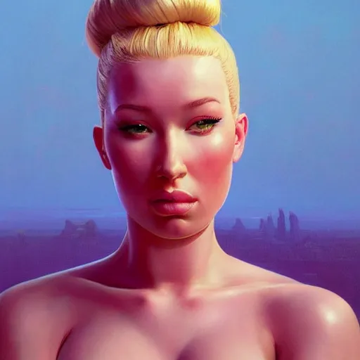 Image similar to 4k headshot of thicc Iggy azalea from Macfarlane comics, killing with green fire by Craig Mullins, ilya kuvshinov, krenz cushart, epic , artgerm trending on artstation by Edward Hopper and Dan Mumford and WLOP and Rutkovsky, beksinski carl spitzweg moebius and tuomas kocar, intricate artwork by caravaggio, Unreal Engine 5, Lumen, Nanite , 4K headshot of godlike clown with defined arms and open hands and bloody clothes with giant mandala wings , intricate face , flawless anime cel animation by Kentaro Miura, psychedelic , highly detailed upper body , professionally post-processed , beautiful, scary, symmetry accurate features, epic, octane rendered, anime masterpiece, accurate