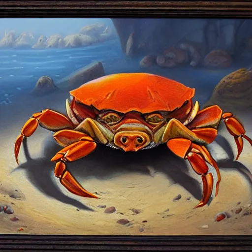 Image similar to crab - pig creature, oil painting by justin gerard