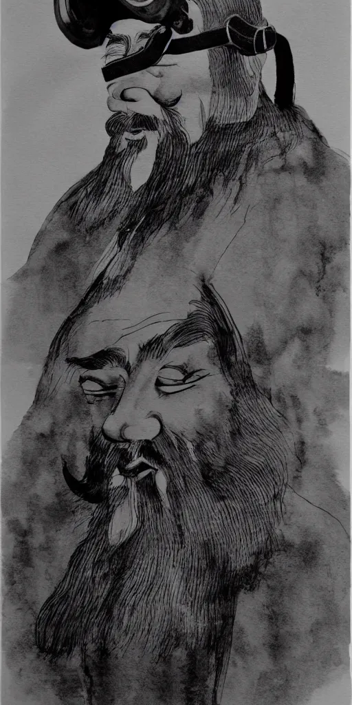 Prompt: confucius wearing vr headset, chinese ink painting