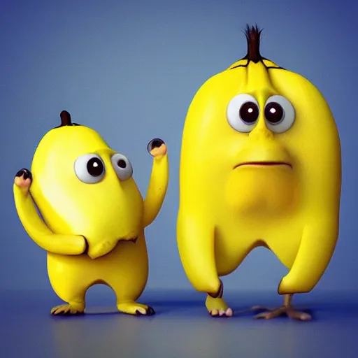 Prompt: “cute banana character,by Pixar, 3D rendered, highly detailed,8k, scene from a movie,trending on artstation”