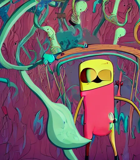 Image similar to Tim Burtons style Adventure Time by Alex Pardee and Nekro and Petros Afshar, and James McDermott,unstirred paint, vivid color, cgsociety 4K