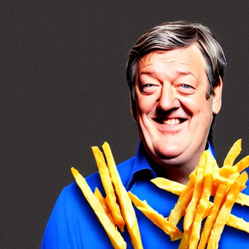 Image similar to ( ( stephen fry ) ) is [ made of ] [ french fries ] hybrid intercross mix