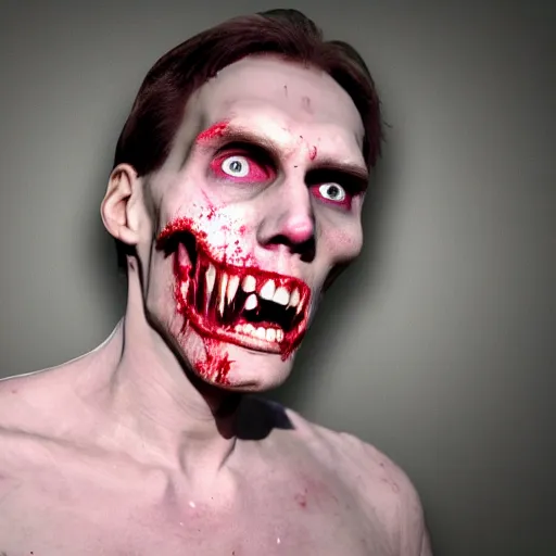 Image similar to zombie jerma985, detailed, 4k, high definition, wide shot, cinematic lens, terrifying, uncanny