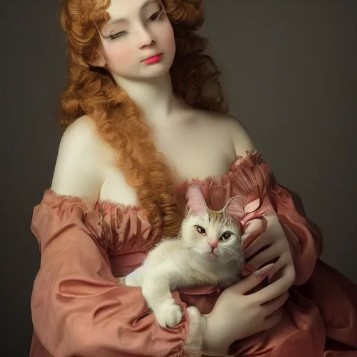 Prompt: in love cats baroque style character portrait, highly detailed, soft studio lighting, Pentax 35mm camera