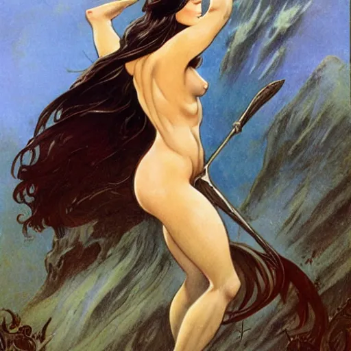 Prompt: Luthien in the style of Frank Frazetta