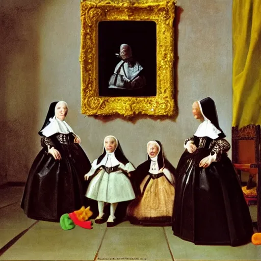 Image similar to Las Meninas by Velazquez made out of gummy candies, colorful award-winning photo of candy