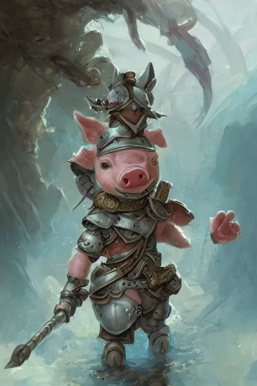 Prompt: anthropomorphic warrior piglet, tiny, small, miniature pig, baby animal, short, pale blue armor, cute and adorable, pretty, beautiful, DnD character art portrait, matte fantasy painting, DeviantArt Artstation, by Jason Felix by Steve Argyle by Tyler Jacobson by Peter Mohrbacher, cinematic lighting