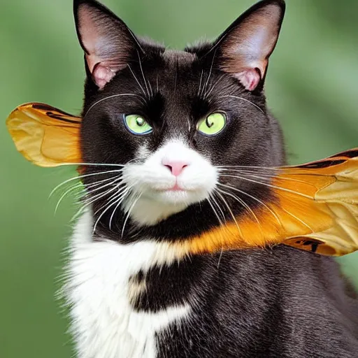 Prompt: photo of a hybrid between a cat and a bumblebee