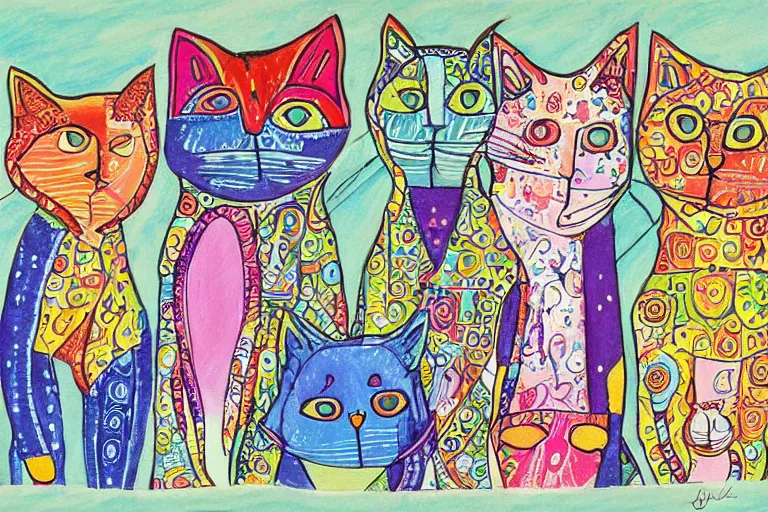 Image similar to beautiful art illustration of a group of cat by laurel burch