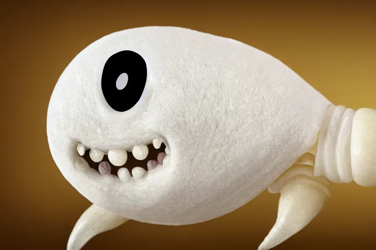 Image similar to a squishy white grub with big scary fangs and a lightbulb on its tail, high resolution film still, HDR color, 8k