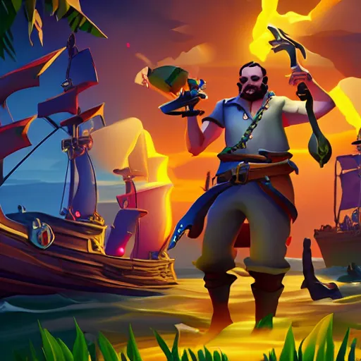 Prompt: screenshot from the game sea of thieves, vibrant colors, digital art
