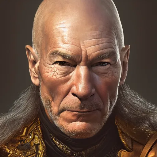 Prompt: a highly detailed matte portrait of patrick stewart as conan the barbarian, art by john collier and albert aublet and krenz cushart and artem demura and alphonse mucha, volumetric lighting, octane render, 4 k resolution, trending on artstation, masterpiece