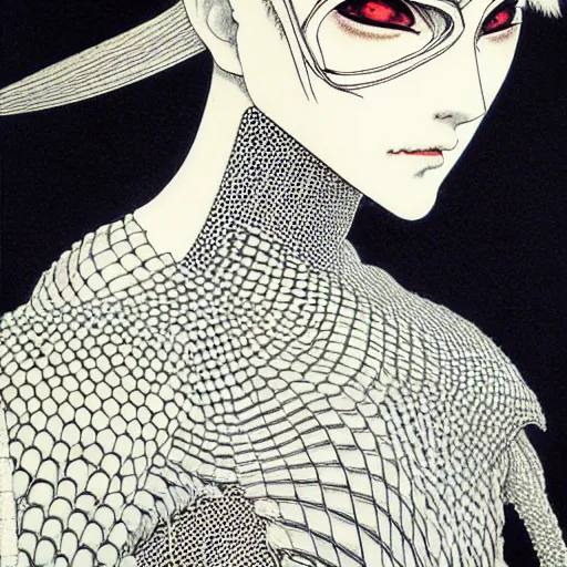 Image similar to prompt : black and white portrait soft light painted by takato yamamoto, black knight armor, inspired by ghost in shell anime, smooth face feature, intricate oil painting, high detail, sharp high detail, manga and anime 1 9 8 0
