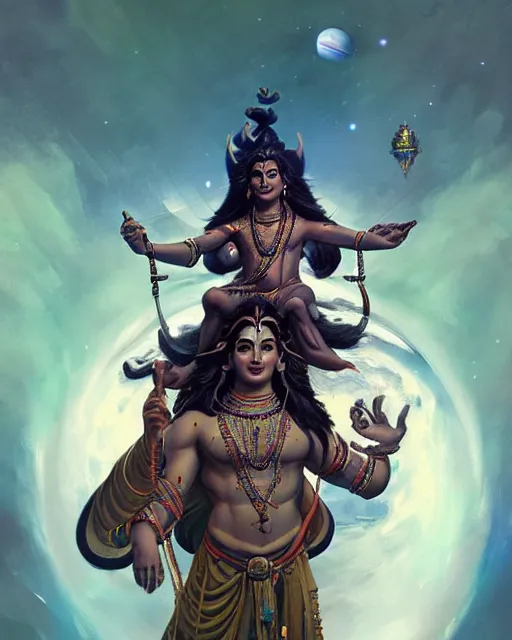 Image similar to full body portrait of Lord Shiva in Outer Space by Stanley Artgerm Lau, WLOP, Rossdraws, frank frazetta, Andrei Riabovitchev, Marc Simonetti, tranding on artstation